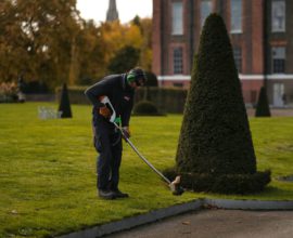 jardinier effectuant la tonte de la pelouse